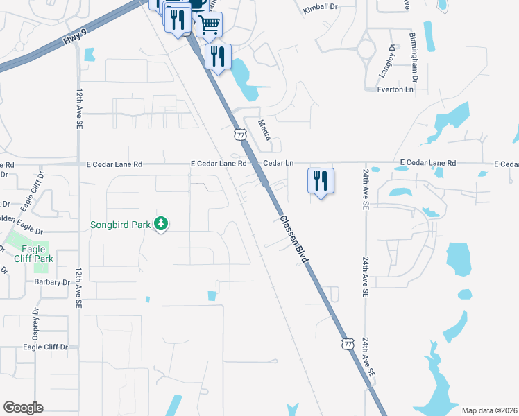 map of restaurants, bars, coffee shops, grocery stores, and more near 3750 Classen Boulevard in Norman