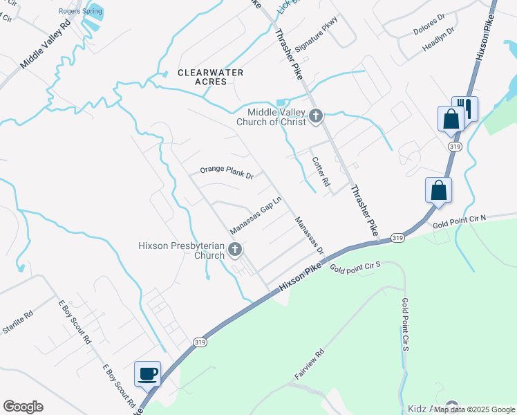map of restaurants, bars, coffee shops, grocery stores, and more near 6782 Buckhannon Lane in Middle Valley