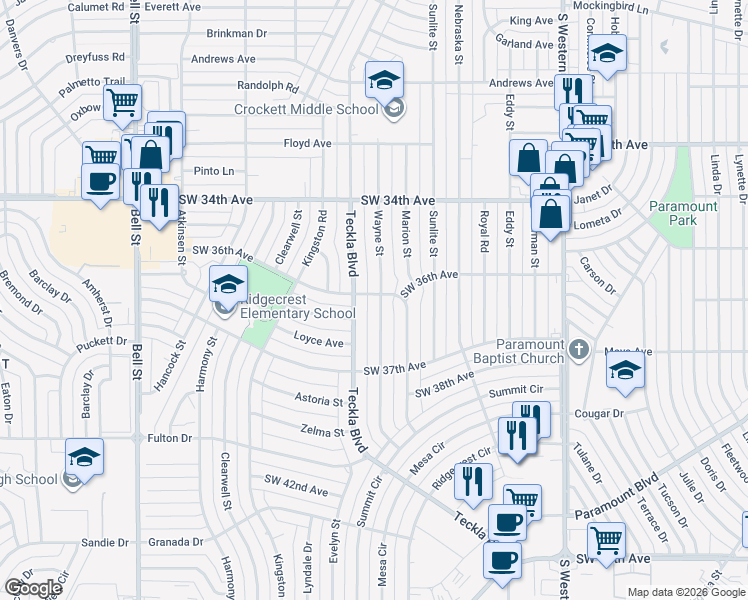 map of restaurants, bars, coffee shops, grocery stores, and more near 3428 Wayne Street in Amarillo