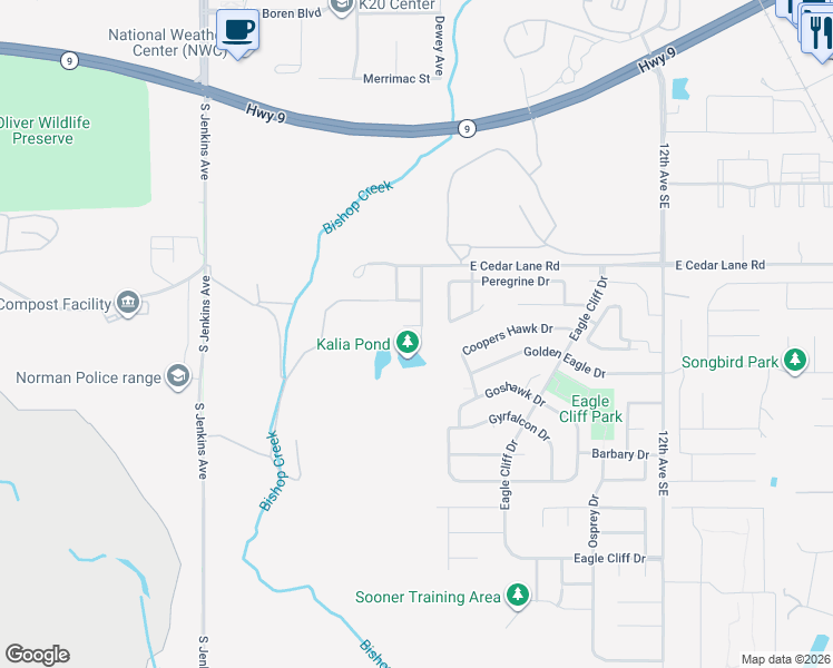 map of restaurants, bars, coffee shops, grocery stores, and more near 3709 Truman Drive in Norman