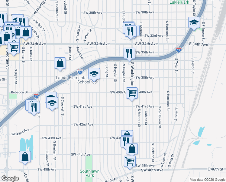 map of restaurants, bars, coffee shops, grocery stores, and more near 3810 South Hayden Street in Amarillo
