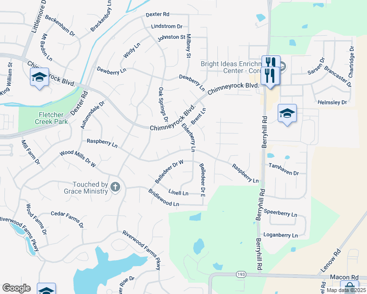 map of restaurants, bars, coffee shops, grocery stores, and more near 1765 Elderberry Lane in Shelby County