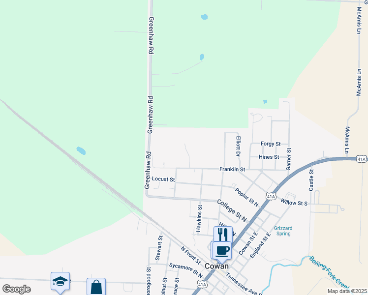 map of restaurants, bars, coffee shops, grocery stores, and more near 698 Click Dr in Cowan