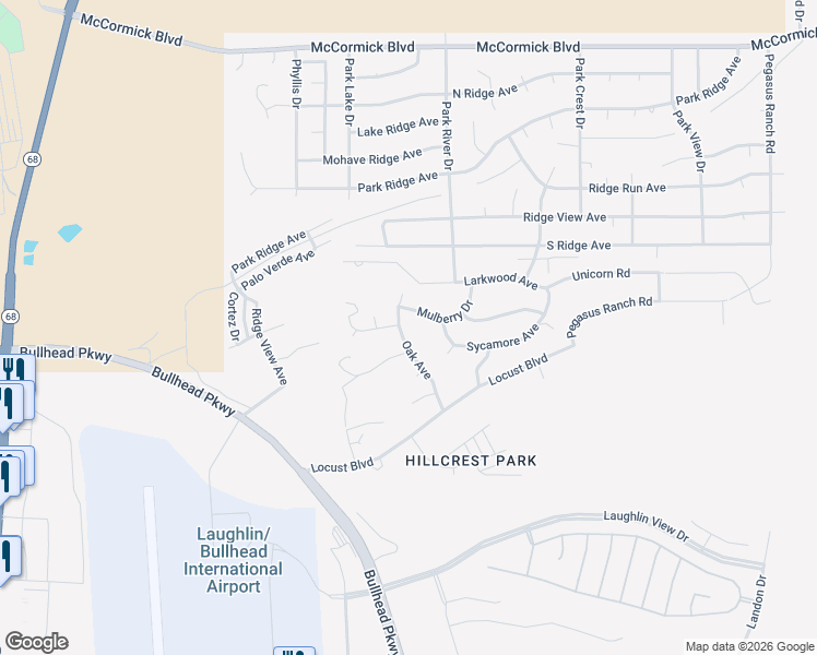 map of restaurants, bars, coffee shops, grocery stores, and more near 669 Oak Avenue in Bullhead City