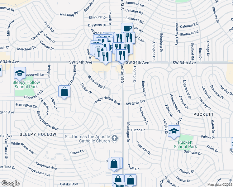 map of restaurants, bars, coffee shops, grocery stores, and more near 7209 Southwest 36th Avenue in Amarillo