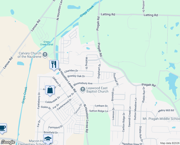 map of restaurants, bars, coffee shops, grocery stores, and more near 10074 Chariden Drive in Shelby County