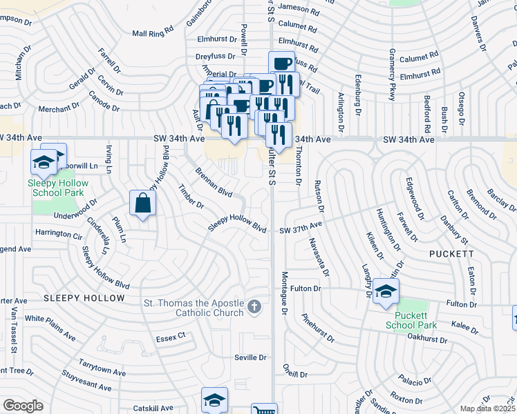 map of restaurants, bars, coffee shops, grocery stores, and more near 7209 Southwest 36th Avenue in Amarillo