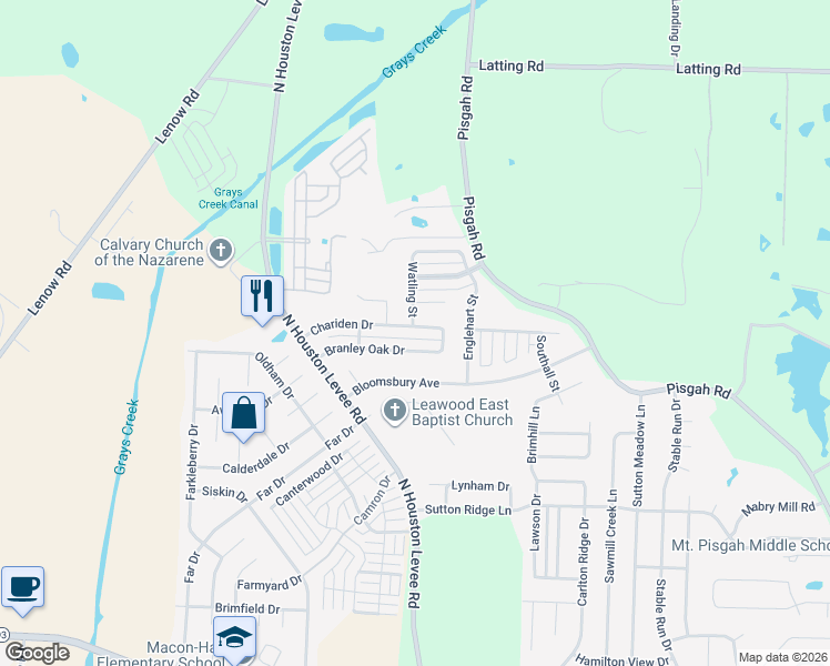 map of restaurants, bars, coffee shops, grocery stores, and more near 10030 Chariden Drive in Shelby County