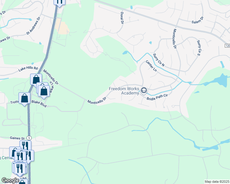 map of restaurants, bars, coffee shops, grocery stores, and more near 790 Monticello Drive in Pinehurst