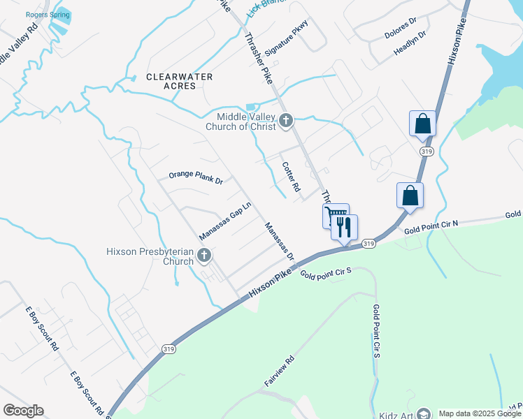 map of restaurants, bars, coffee shops, grocery stores, and more near 1381 Manassas Drive in Middle Valley