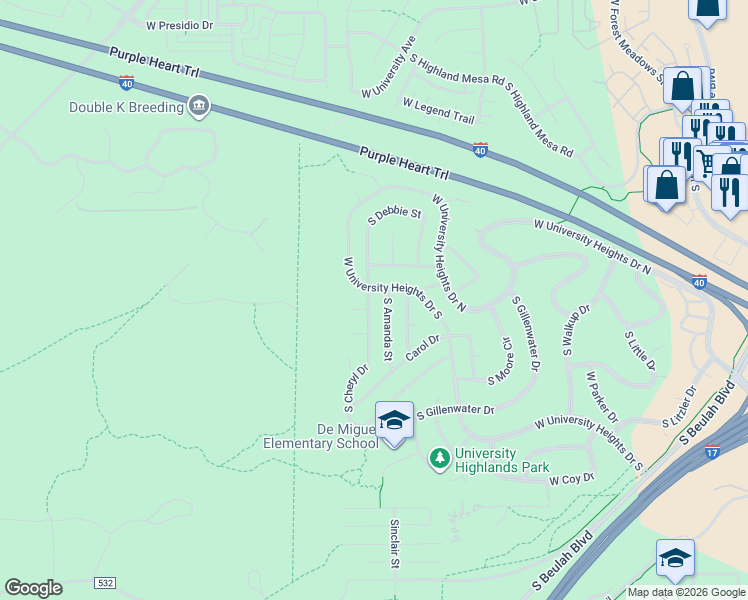 map of restaurants, bars, coffee shops, grocery stores, and more near 1757 West University Heights Drive South in Flagstaff
