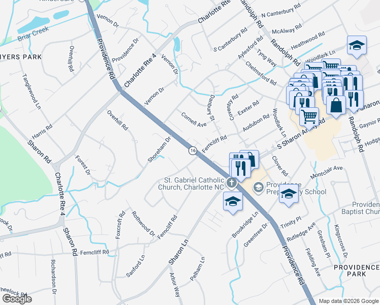 map of restaurants, bars, coffee shops, grocery stores, and more near in Charlotte