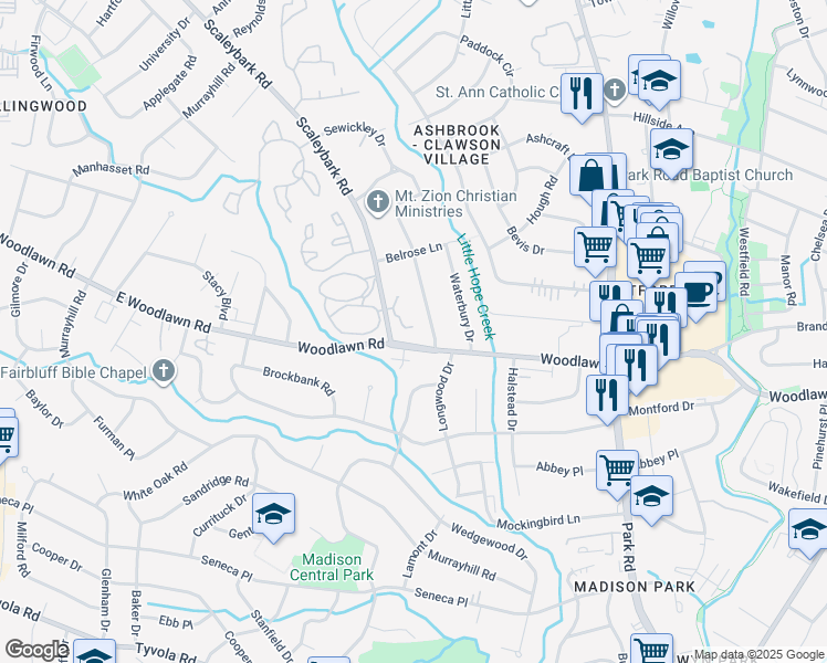 map of restaurants, bars, coffee shops, grocery stores, and more near 1221 Scaleybark Road in Charlotte