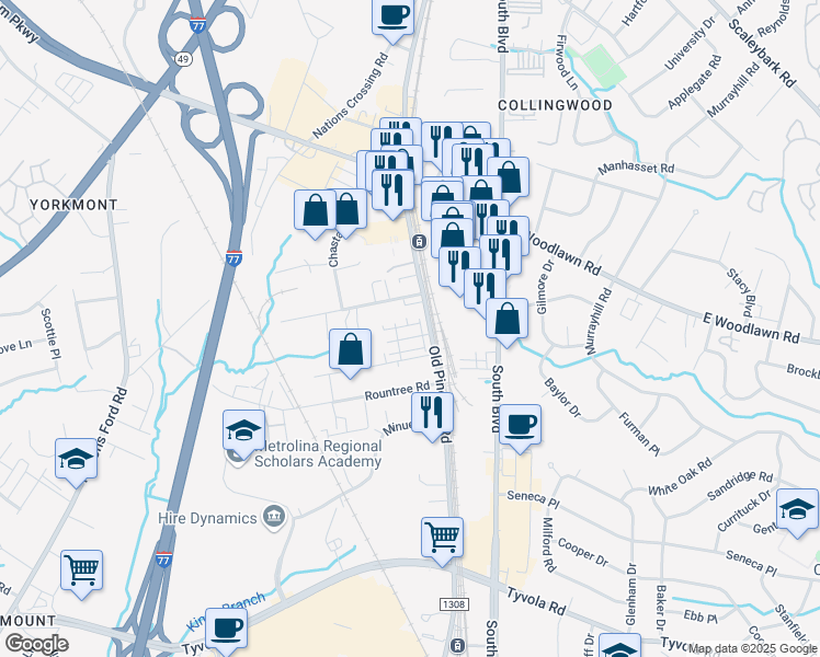 map of restaurants, bars, coffee shops, grocery stores, and more near in Charlotte