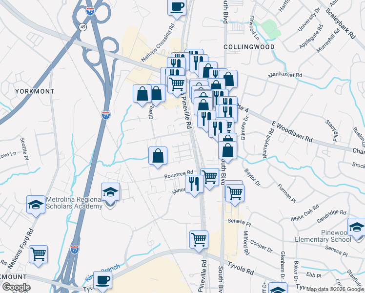 map of restaurants, bars, coffee shops, grocery stores, and more near in Charlotte