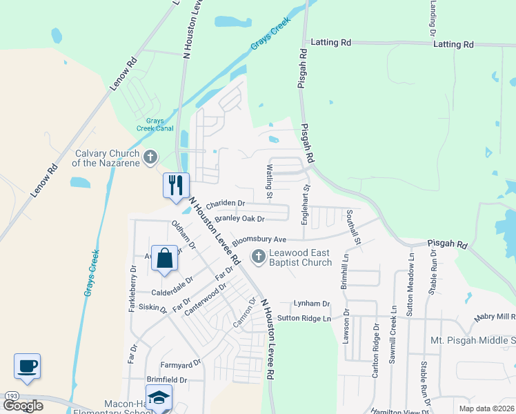 map of restaurants, bars, coffee shops, grocery stores, and more near 10030 Chariden Drive in Shelby County