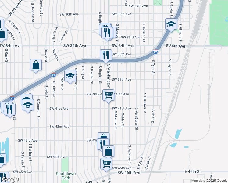 map of restaurants, bars, coffee shops, grocery stores, and more near 3818 South Monroe Street in Amarillo