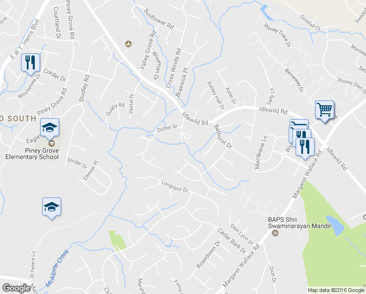 map of restaurants, bars, coffee shops, grocery stores, and more near 4640 Drifter Drive in Charlotte