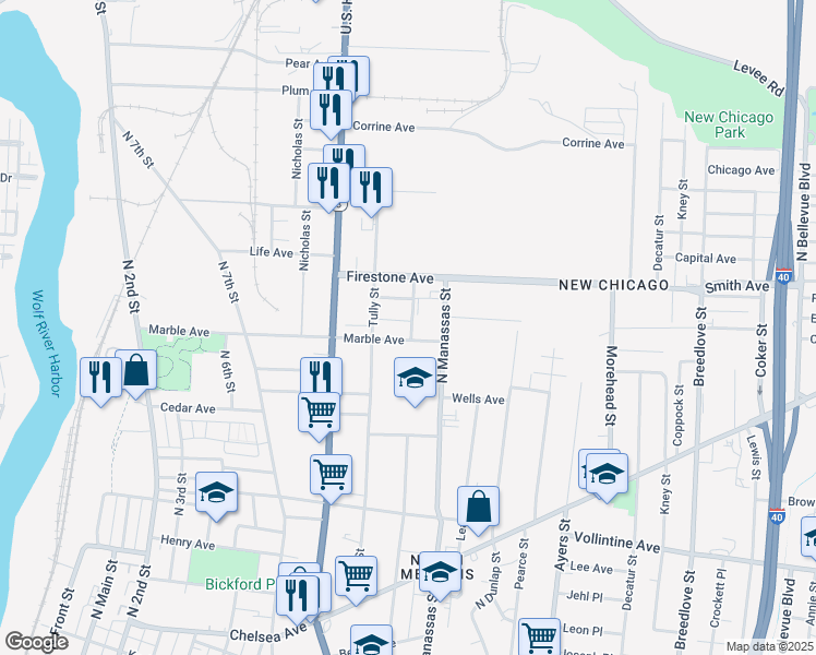 map of restaurants, bars, coffee shops, grocery stores, and more near 715 Sexton Avenue in Memphis