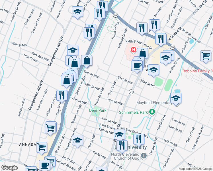 map of restaurants, bars, coffee shops, grocery stores, and more near 461 20th Street Northwest in Cleveland
