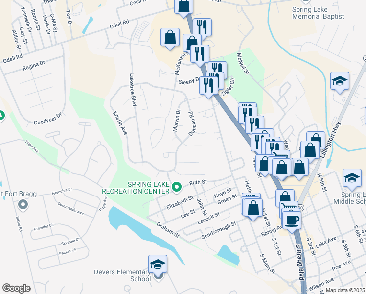 map of restaurants, bars, coffee shops, grocery stores, and more near 100 Carmichael Lane in Spring Lake