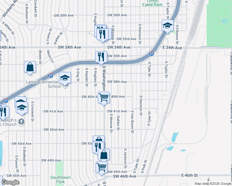 map of restaurants, bars, coffee shops, grocery stores, and more near 3812 Gables Street in Amarillo