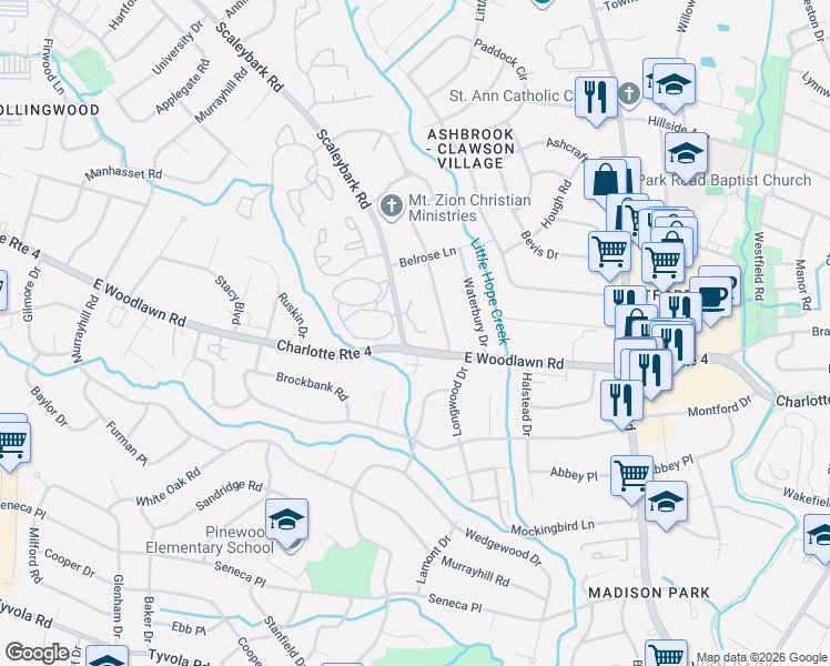 map of restaurants, bars, coffee shops, grocery stores, and more near in Charlotte