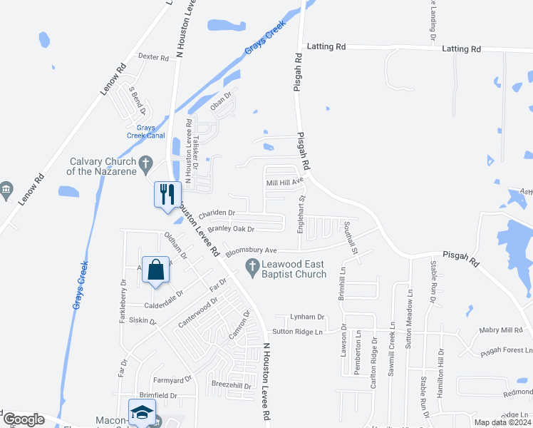 map of restaurants, bars, coffee shops, grocery stores, and more near 10047 Chariden Drive in Shelby County