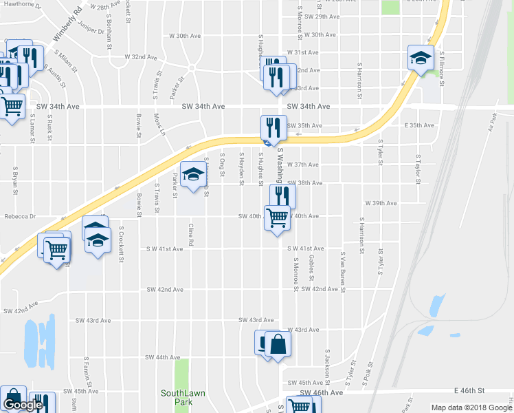map of restaurants, bars, coffee shops, grocery stores, and more near 3812 South Hughes Street in Amarillo