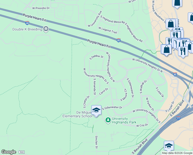 map of restaurants, bars, coffee shops, grocery stores, and more near 3501 South Dylan Street in Flagstaff