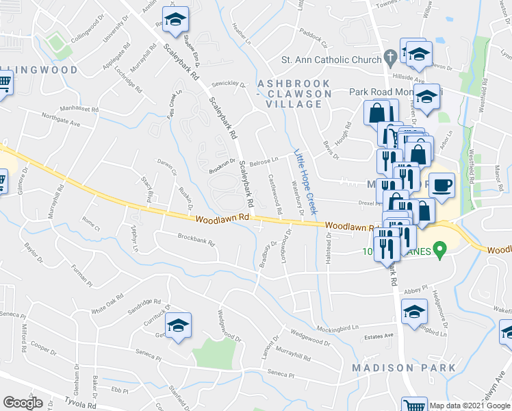 map of restaurants, bars, coffee shops, grocery stores, and more near 1221 Scaleybark Road in Charlotte