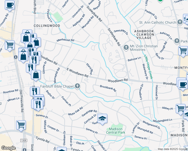 map of restaurants, bars, coffee shops, grocery stores, and more near in Charlotte