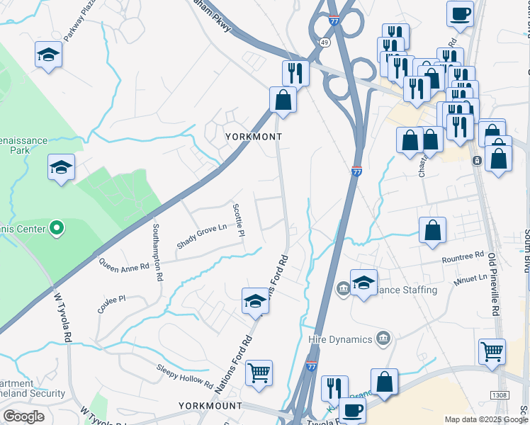 map of restaurants, bars, coffee shops, grocery stores, and more near 411 Rutland Drive in Charlotte