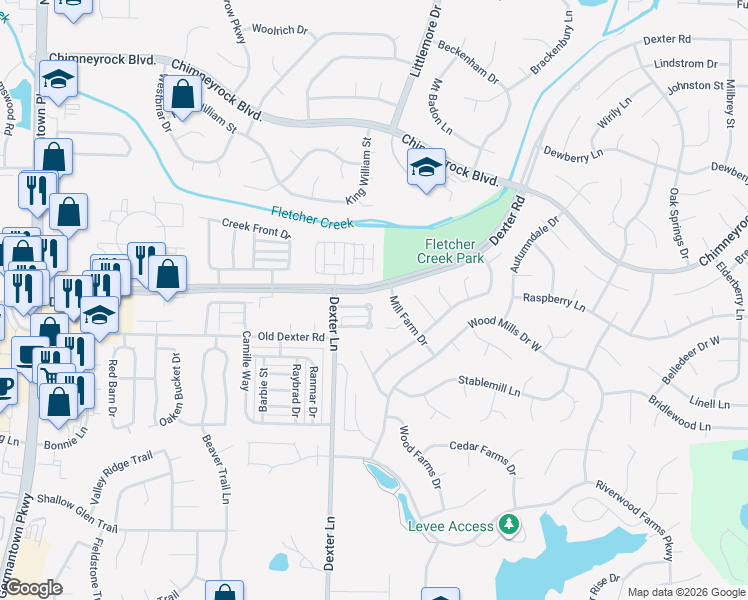 map of restaurants, bars, coffee shops, grocery stores, and more near 1761 Mill Farm Drive in Memphis