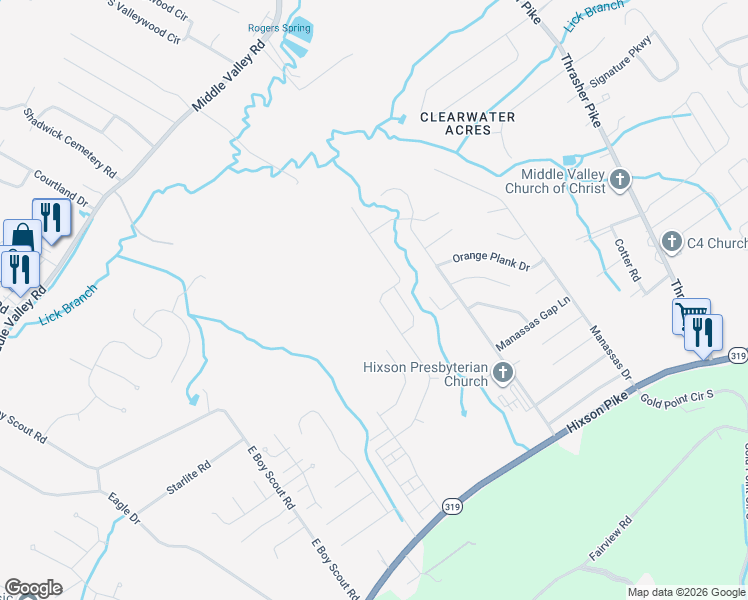 map of restaurants, bars, coffee shops, grocery stores, and more near 1128 Little Sorrel Road in Middle Valley