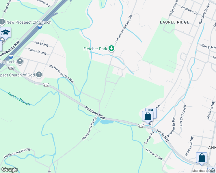 map of restaurants, bars, coffee shops, grocery stores, and more near 400 Tennessee Nursery Road in Cleveland