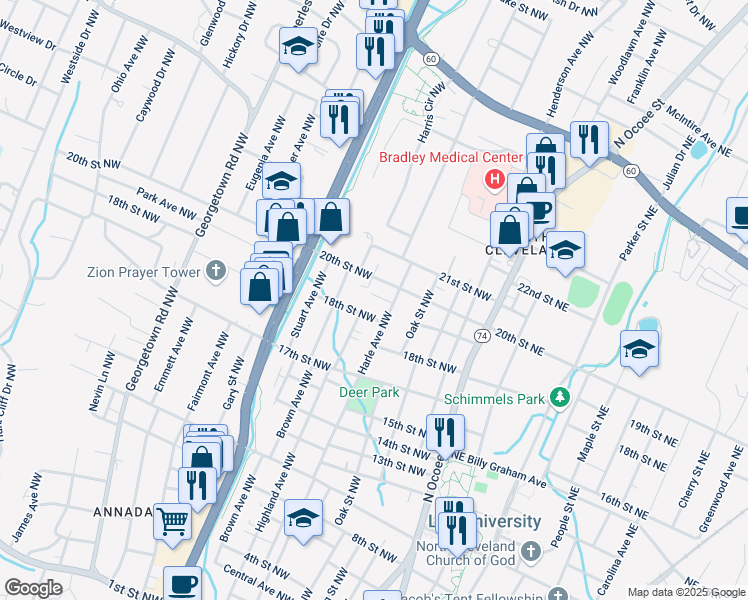map of restaurants, bars, coffee shops, grocery stores, and more near 1933 Harle Avenue Northwest in Cleveland