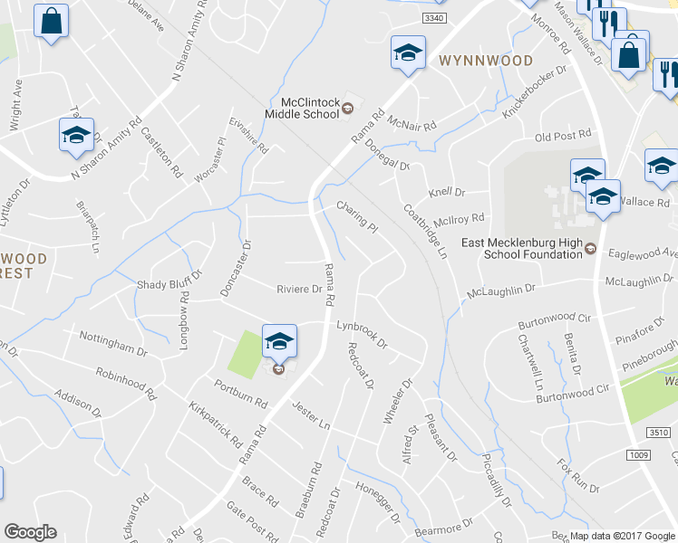 map of restaurants, bars, coffee shops, grocery stores, and more near 1412 Rama Rd in Charlotte