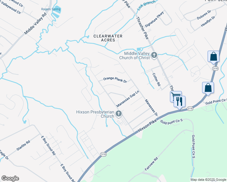 map of restaurants, bars, coffee shops, grocery stores, and more near 6719 Dove Field Road in Middle Valley