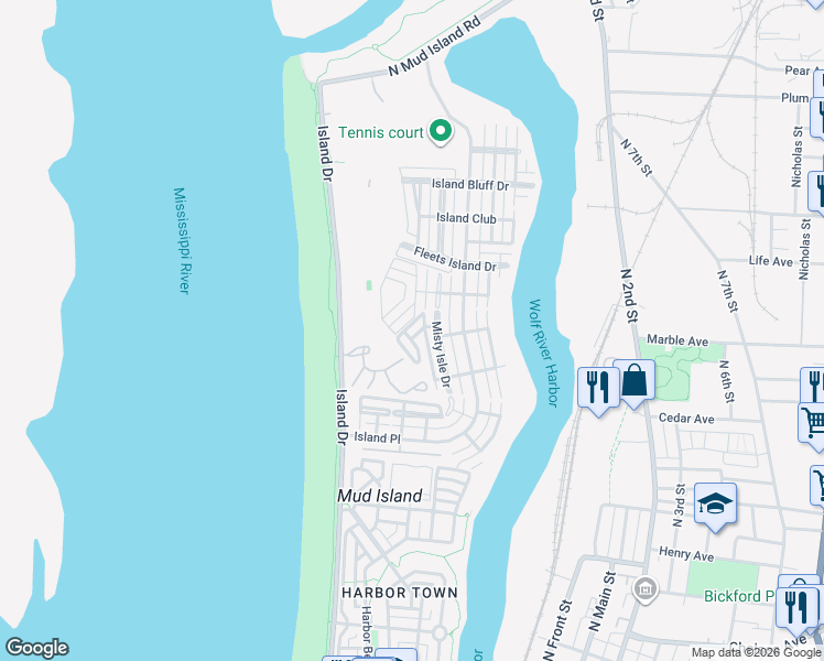 map of restaurants, bars, coffee shops, grocery stores, and more near 138 Harbor Creek Drive in Memphis