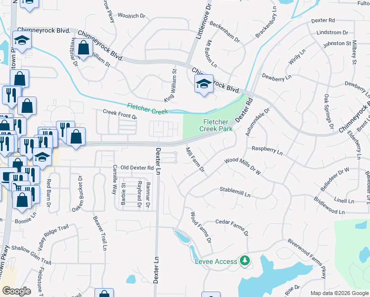 map of restaurants, bars, coffee shops, grocery stores, and more near 1761 Mill Farm Drive in Memphis