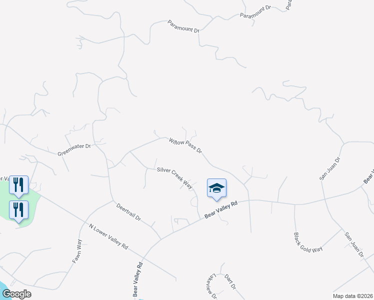 map of restaurants, bars, coffee shops, grocery stores, and more near 24421 Willow Pass Drive in Tehachapi