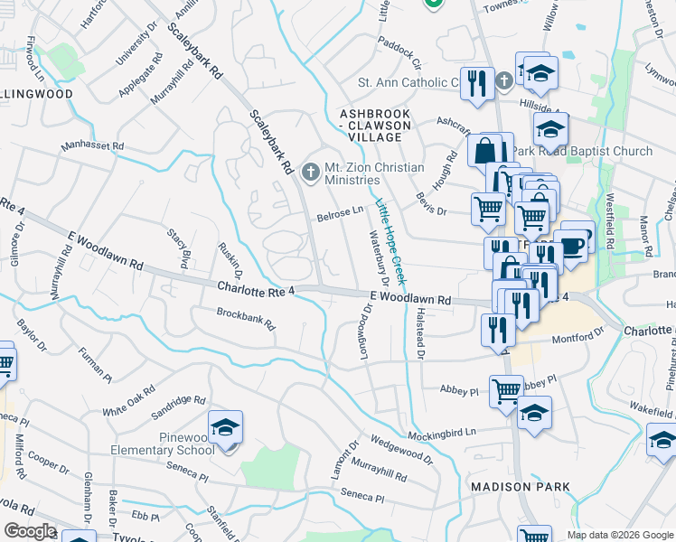 map of restaurants, bars, coffee shops, grocery stores, and more near in Charlotte