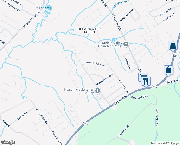 map of restaurants, bars, coffee shops, grocery stores, and more near 6707 Dove Field Road in Middle Valley