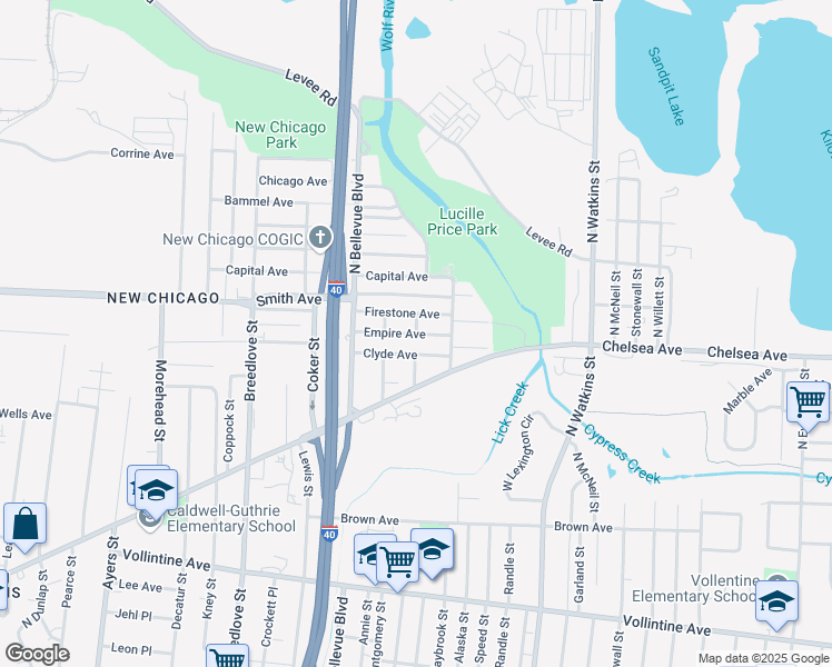 map of restaurants, bars, coffee shops, grocery stores, and more near 1243 Colby Street in Memphis