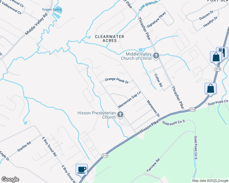 map of restaurants, bars, coffee shops, grocery stores, and more near 6719 Dove Field Road in Middle Valley