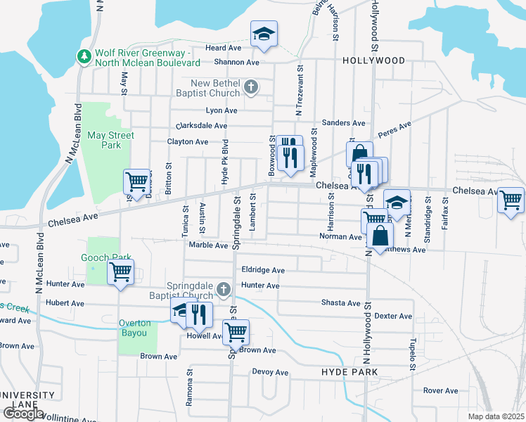 map of restaurants, bars, coffee shops, grocery stores, and more near 1359 Boxwood St in Memphis