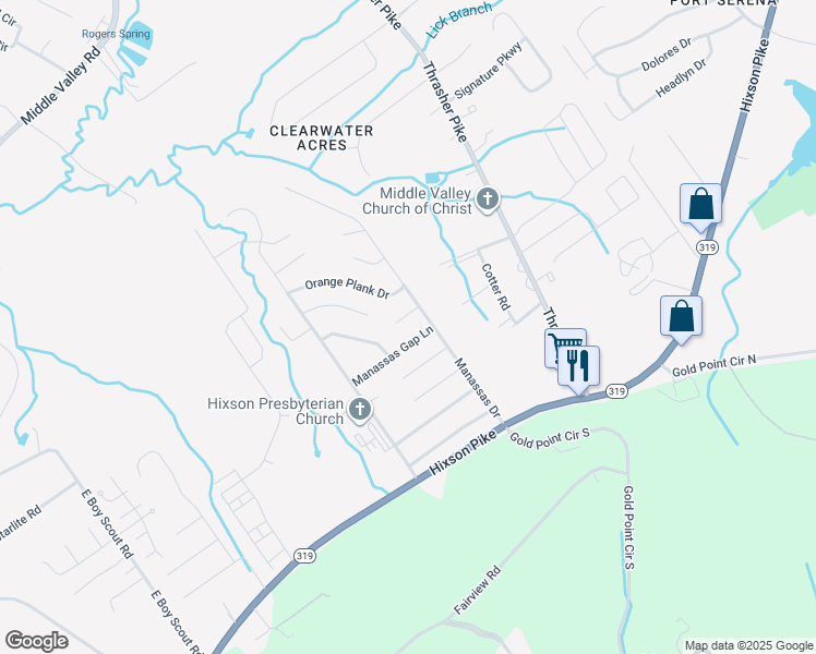 map of restaurants, bars, coffee shops, grocery stores, and more near 6782 Buckhannon Lane in Middle Valley
