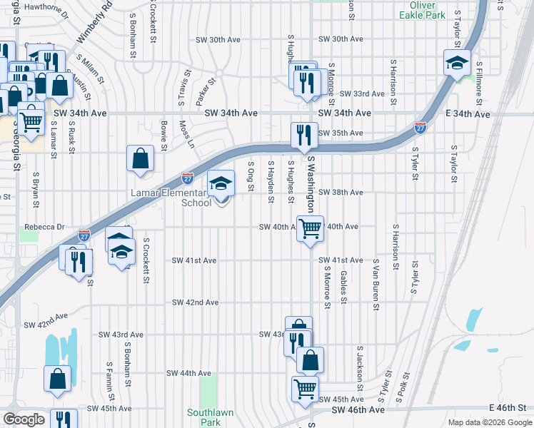 map of restaurants, bars, coffee shops, grocery stores, and more near 3810 South Hayden Street in Amarillo