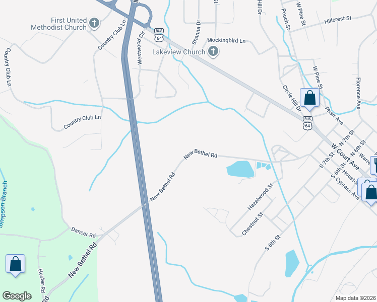 map of restaurants, bars, coffee shops, grocery stores, and more near 191 New Bethel Road in Selmer